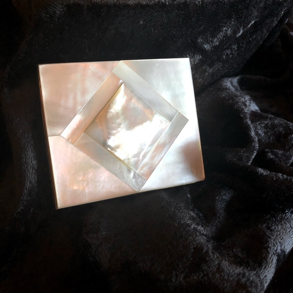 Vintage Marhill Mother of Pearl powder Compact, mid century, brushed gold finish